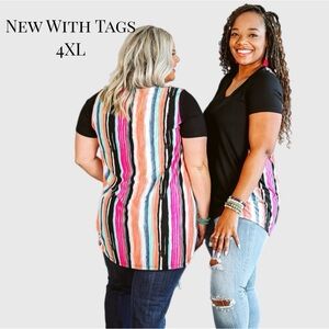 NWT Glitzy Girlz California Love Black V-Neck Blouse Colorful Back 4XL